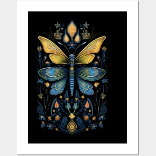 Blue and Gold Moth Posters and Art